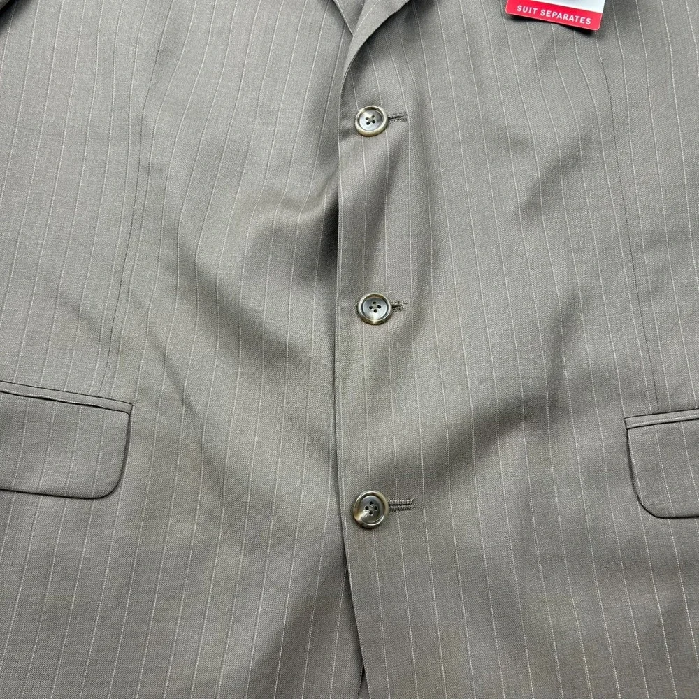 Stafford Performance Classic Fit Worsted‎ Wool Blazer Mens 48R Taupe Striped NEW